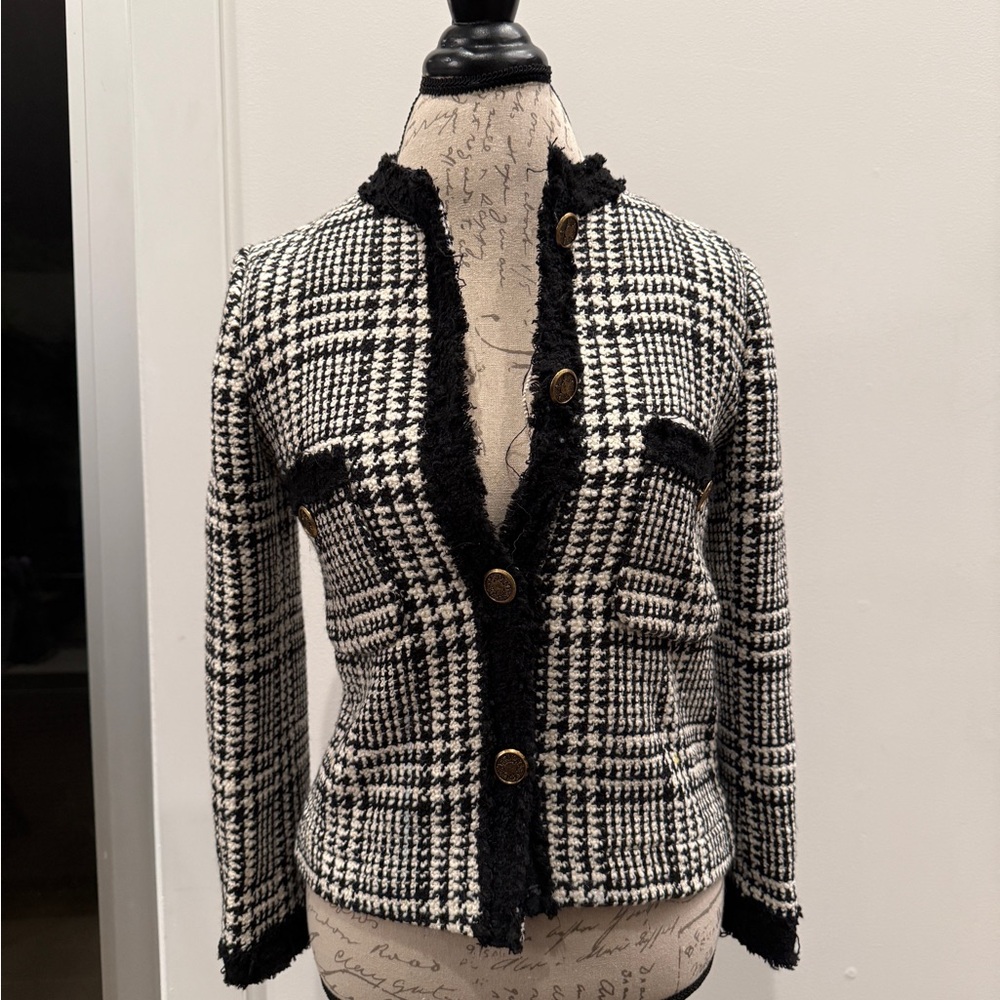 Zara Chic Black and White Tweed Jacket size S NEW